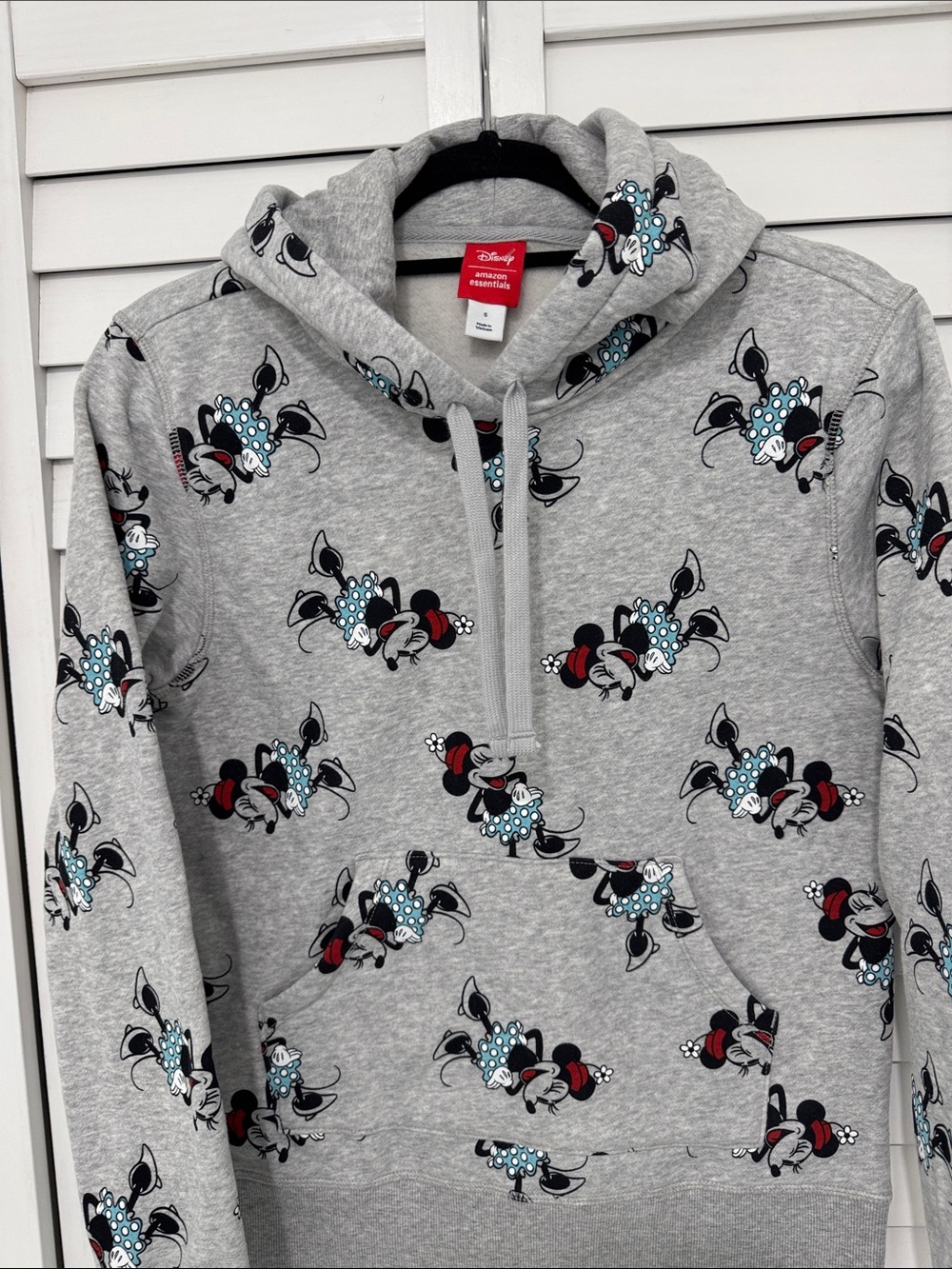 Disney Amazon Essentials Hoodie Womens‎ Small Grey Minnie Mouse All Over Print